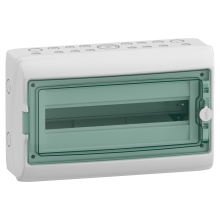 Schneider rozvodnice na omítku Kaedra 18mod. IP65 průhl.dvířka sv.šedá N/PE