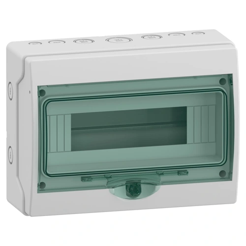 Schneider rozvodnice na omítku Mini.Kaedra 12mod. IP65 průhl.dvířka sv.šedá N/PE
