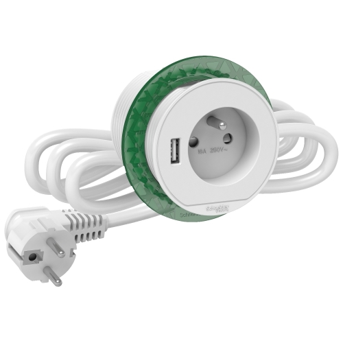 Schneider Unica System+ stolní zásuvky XS 250V/16A +USB A 3.1A zápustný; bílá