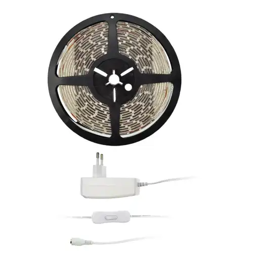SOLIGHT LED pásek s testerem. 5m s 12V adaptérem. 4.8W/m. IP65. teplá bíl