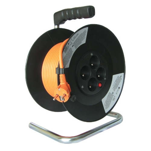 SOLIGHT prodlužovací přívod na bubnu 4-zás. 50m PVC H05VV-F3G 1.5mm oranžovy 018