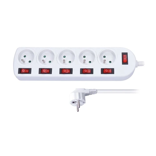 SOLIGHT prodlužovák 5 zásuvek bílý 6x vypínač 2m