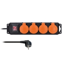 SOLIGHT prodlužovák IP44, 4 zásuvky vypínač venkovní 3m