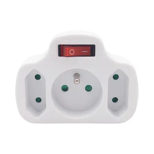 SOLIGHT rozbočka adaptér 1x 10A + 2x 2,5A, bílá, vypínač