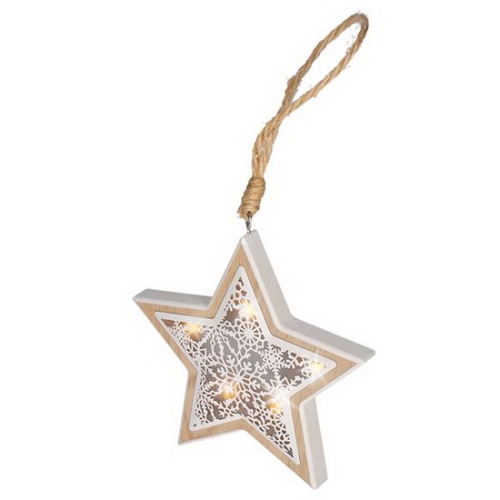 SOLIGHT vánoční hvězda dřevěný dekor 6LED teplá bílá 2x AAA