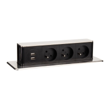 SOLIGHT zásuvka vestavná do prac.desky výsuvný blok 3 zásuvky+2xUSB 1.9m černá