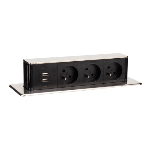 SOLIGHT zásuvka vestavná do prac.desky výsuvný blok 3 zásuvky+2xUSB 1.9m černá