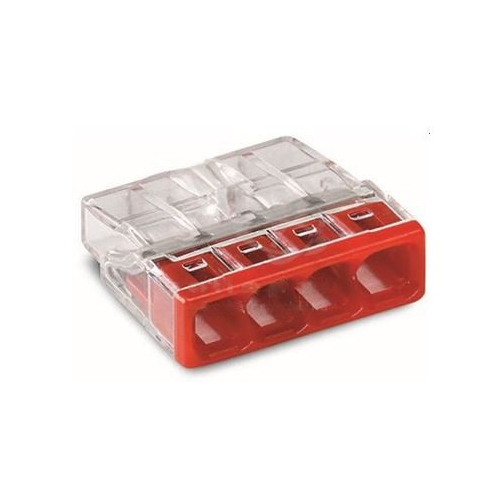 WAGO krabicová svorka 4x0.5-2.5 mm2 transp/červená Kód:2273-204 ;pytel=2500ks