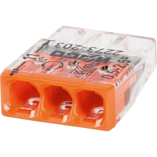 WAGO svorka.krabicová 3x0.5-2.5 mm2 transp/oranž Kód:2273-203 ;pytel=2500ks