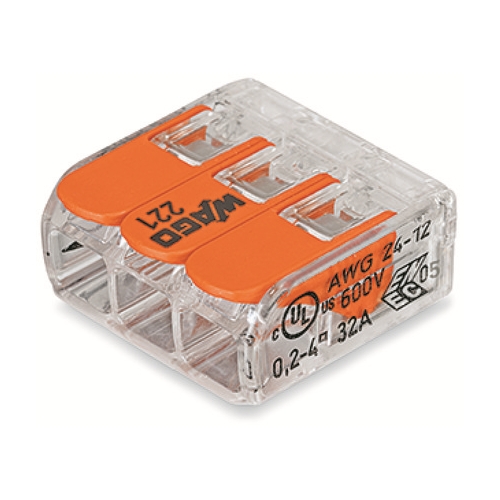 WAGO svorka s páčkou 3x0.14-4 mm2 transp/oranž Kód:221-413