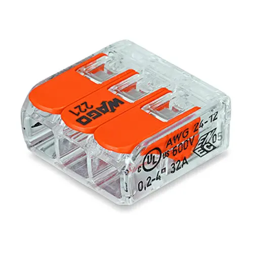 WAGO svorka s páčkou 3x0.14-4 mm2 transp/oranž Kód:221-413
