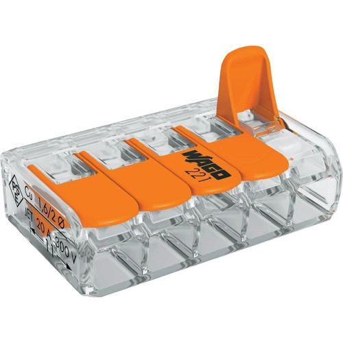 WAGO svorka s páčkou 5x0.14-4 mm2 transp/oranž Kód:221-415 bal.10ks