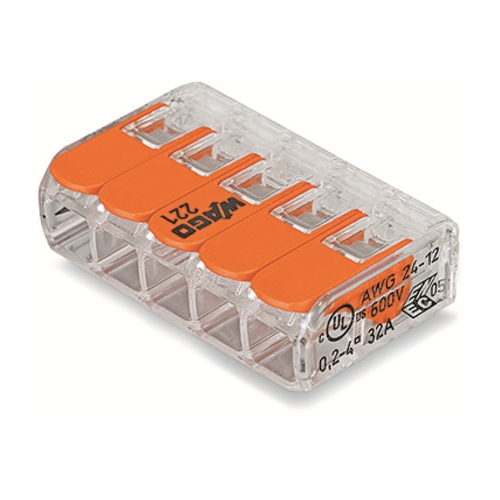 WAGO svorka s páčkou 5x0.14-4 mm2 transp/oranž Kód:221-415