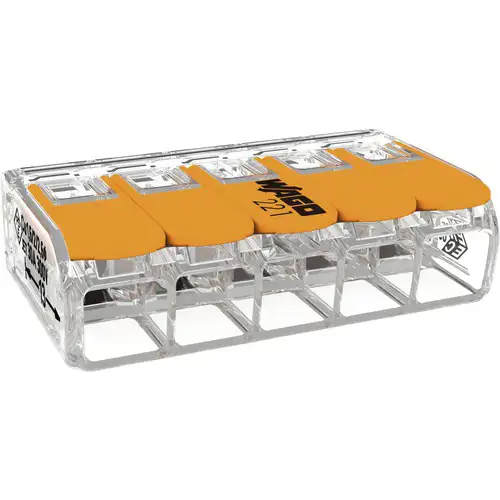 WAGO svorka s páčkou 5x0.14-4 mm2 transp/oranž Kód:221-415 ;pytel=500ks