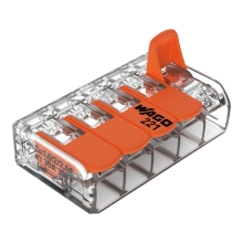 WAGO svorka s páčkou 5x0.5-6 mm2 transp/oranž Kód:221-615 ;pytel=500ks